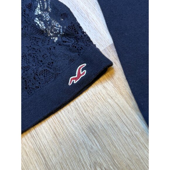 Y2K Hollister Navy Blue Lace Front Button Cardigan Sweater M - Picture 5 of 6